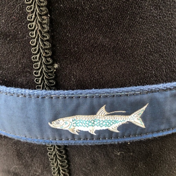 Leather Man Tarpon Fish Blue Ribbon Tan Canvas Belt Brown Leather Tabs Size 36 - Picture 3 of 8